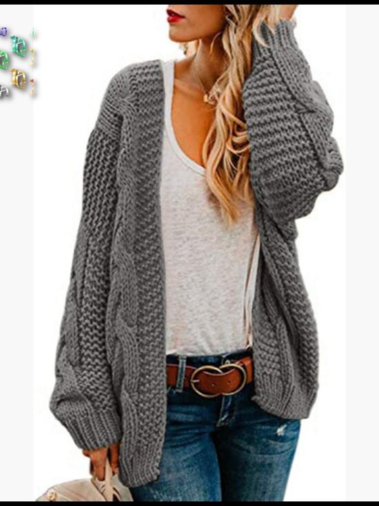 Sweaters - Oversized Chunky Cable Knit Cardigan Sweater Long Sleeve Open Front Cozy